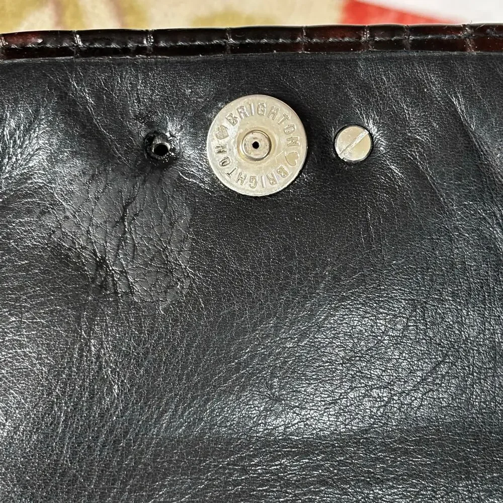 Vintage Brighton crossbody bag shoulder bag purse BLACK & brown moc croc FLAW
